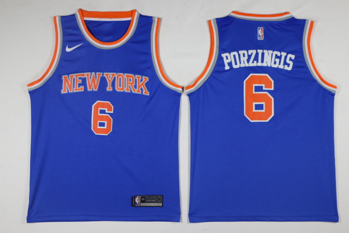 Men New York Knicks #6 Porzingis Blue Game Nike NBA Jerseys